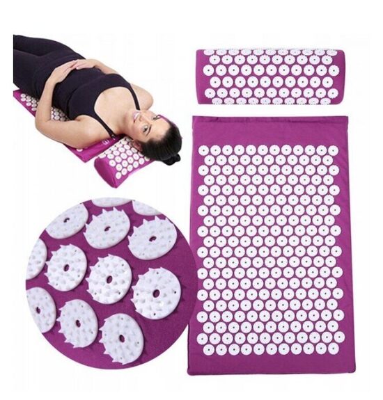 Masažinis akupresūros kilimėlis su pagalve ir krepšiu, 40x70 cm, įvairių spalvų